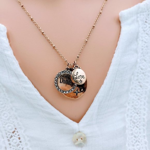 Gold Color Divine Love Charm Necklace - Picture 2 of 5